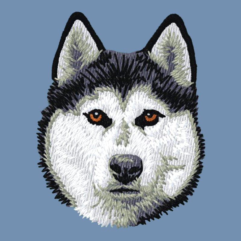 Siberian Husky Embroidered Men's Denim Shirt
