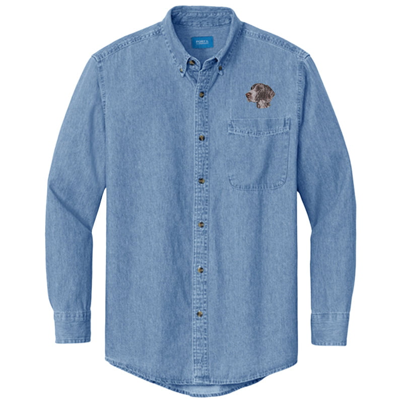 German Shorthaired Pointer Embroidered Men's Denim Shirt