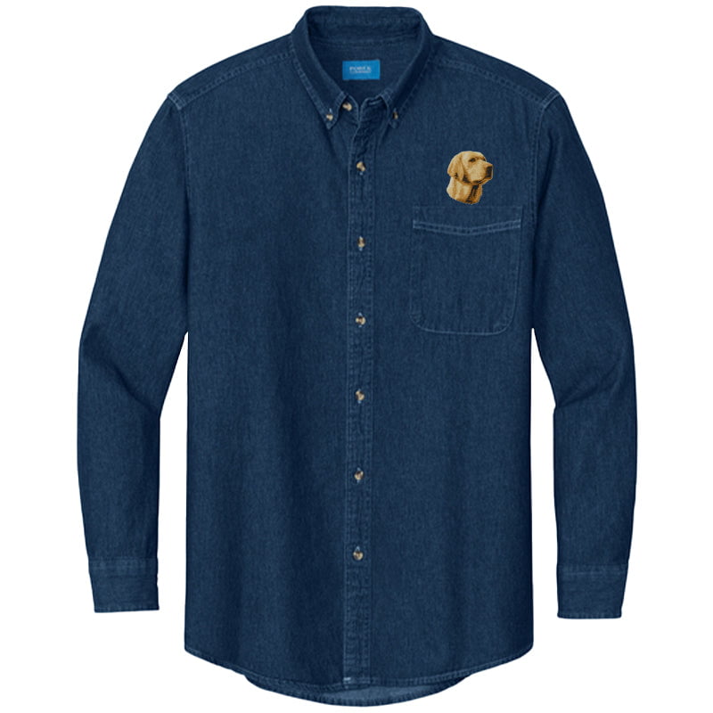 Labrador Retriever Embroidered Men's Denim Shirt