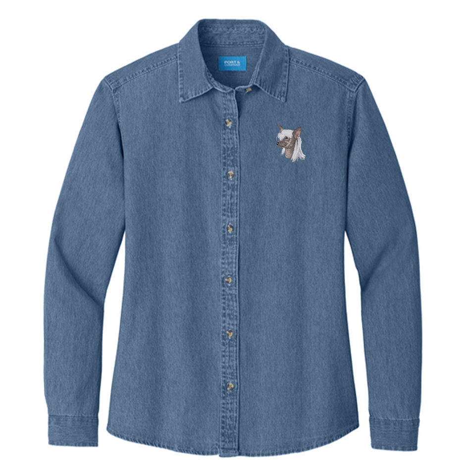 Chinese Crested Embroidered Women's Denim Shirt