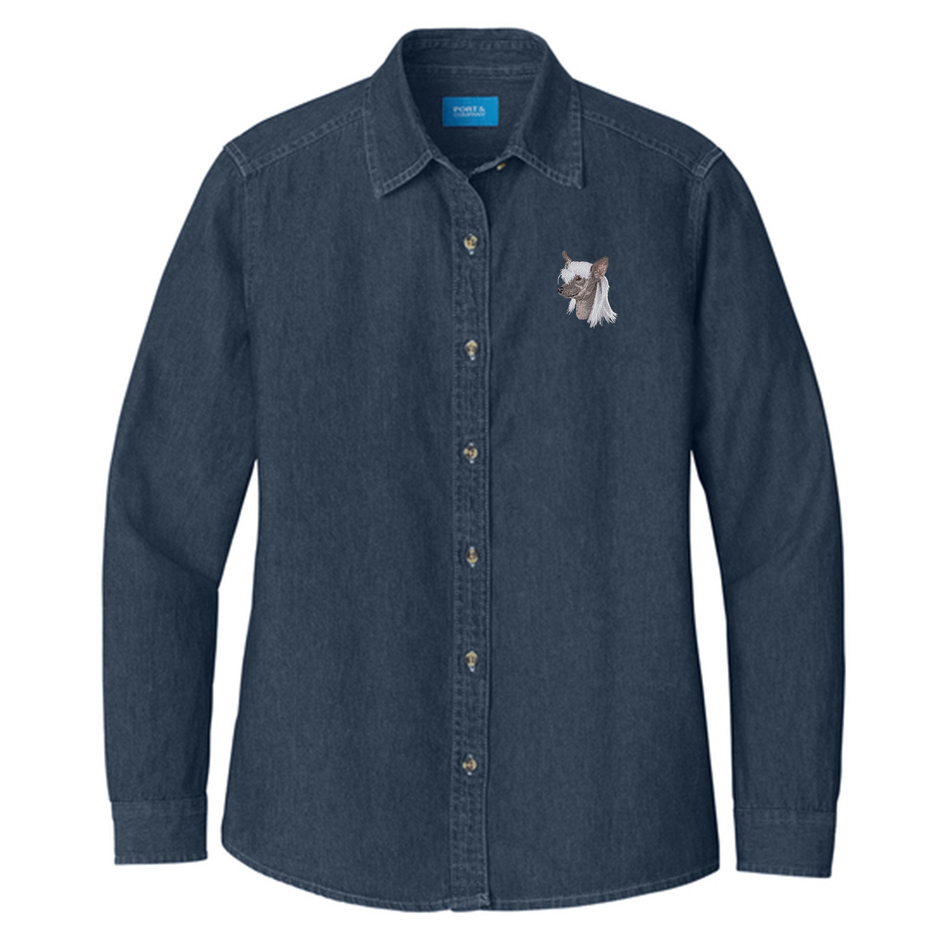 Chinese Crested Embroidered Women's Denim Shirt
