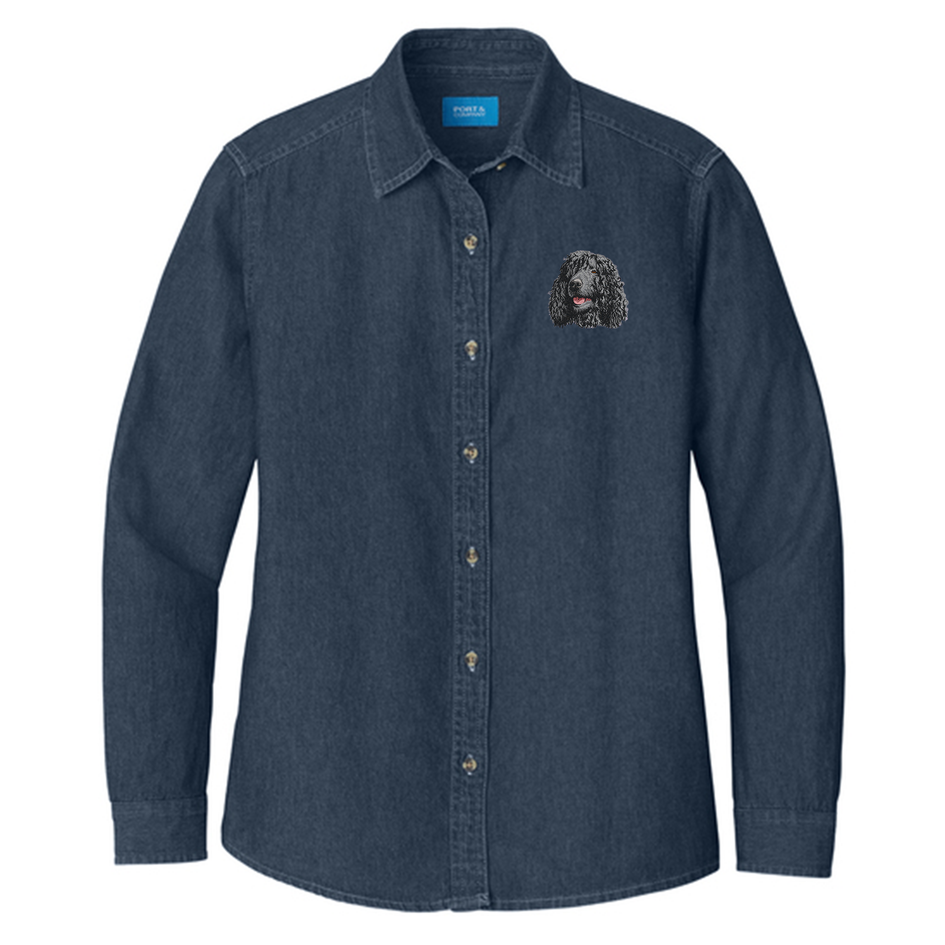 Irish Water Spaniel Embroidered Women's Denim Shirt