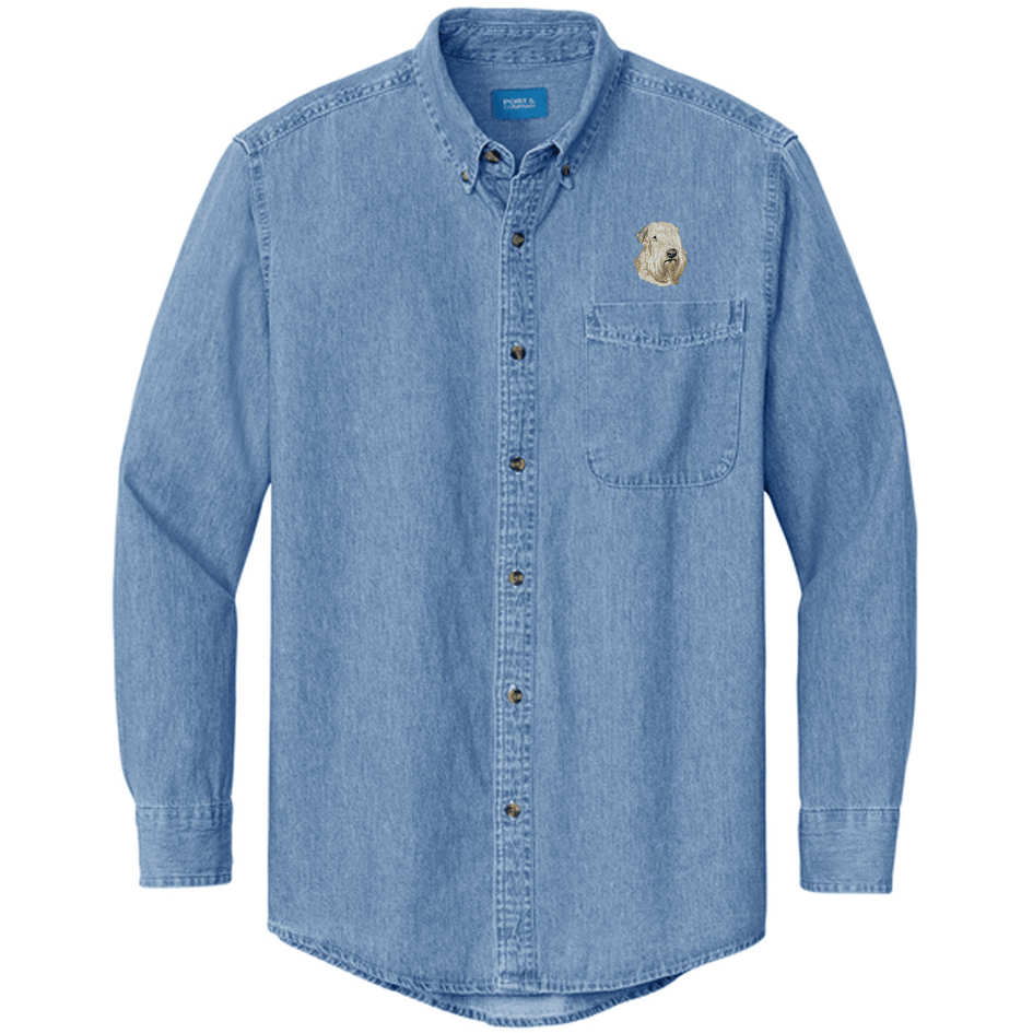 Soft Coated Wheaten Terrier Embroidered Men's Denim Shirt