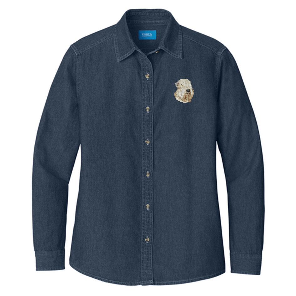 Soft Coated Wheaten Terrier Embroidered Women's Denim Shirt