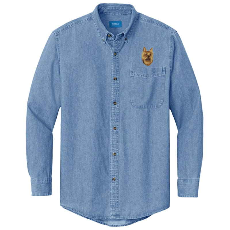 Yorkshire Terrier Embroidered Men's Denim Shirt