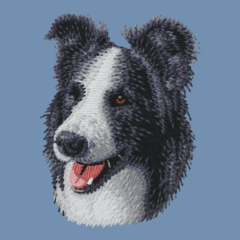 Border Collie Embroidered Men's Denim Shirt