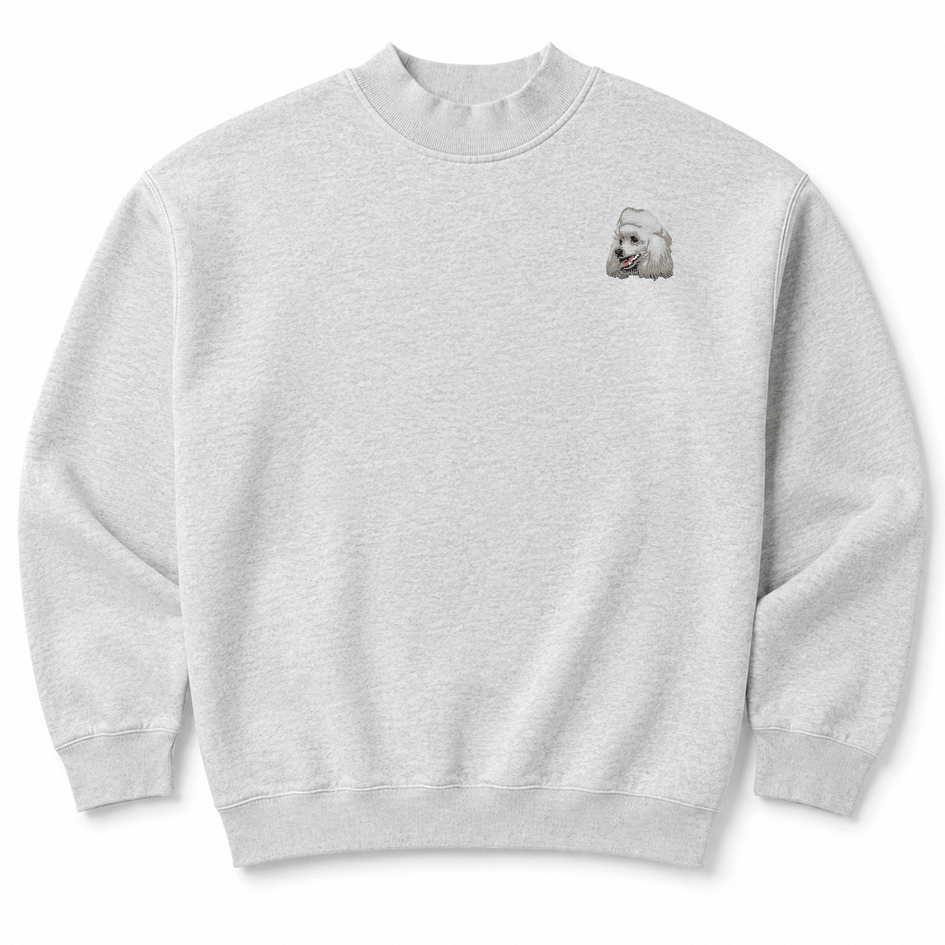 Poodle Embroidered Mock Neck Sweatshirt