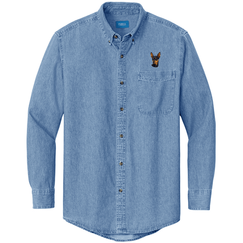 Miniature Pinscher Embroidered Men's Denim Shirt