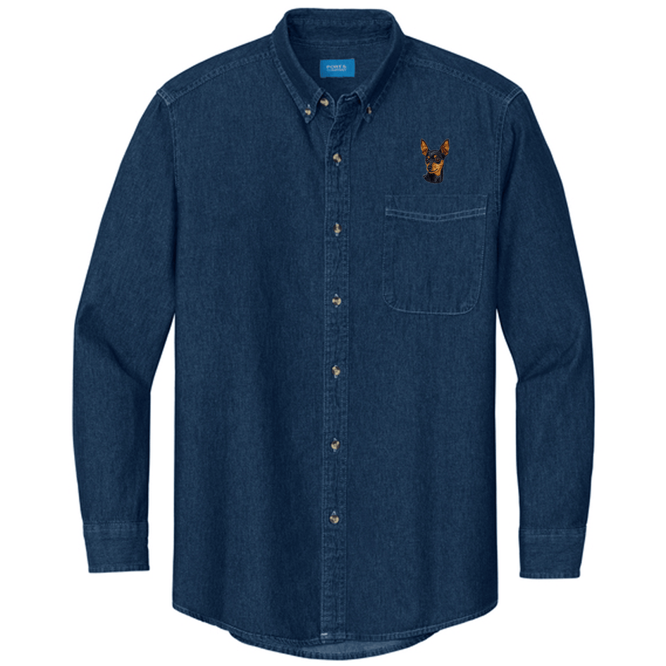 Miniature Pinscher Embroidered Men's Denim Shirt