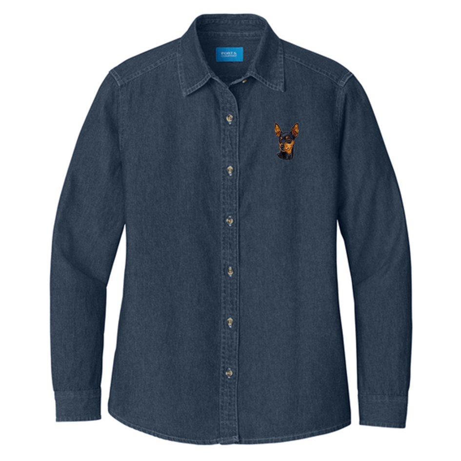 Miniature Pinscher Embroidered Women's Denim Shirt