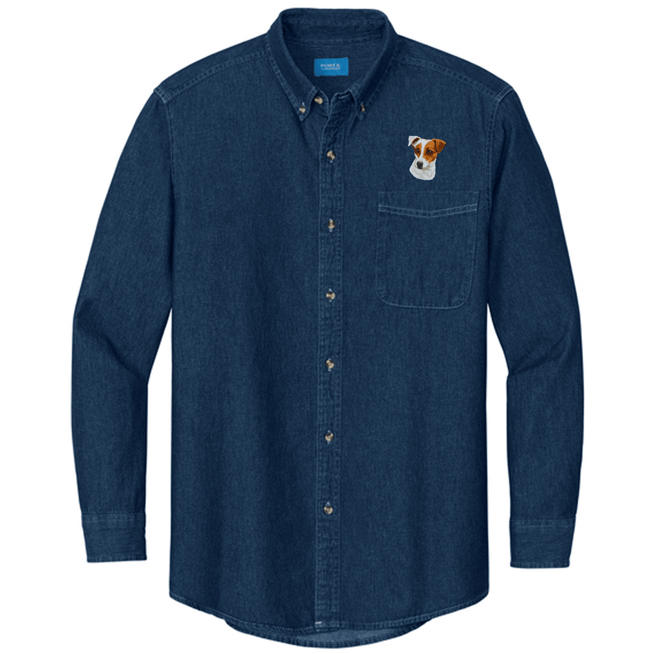Parson Russell Terrier Embroidered Men's Denim Shirt