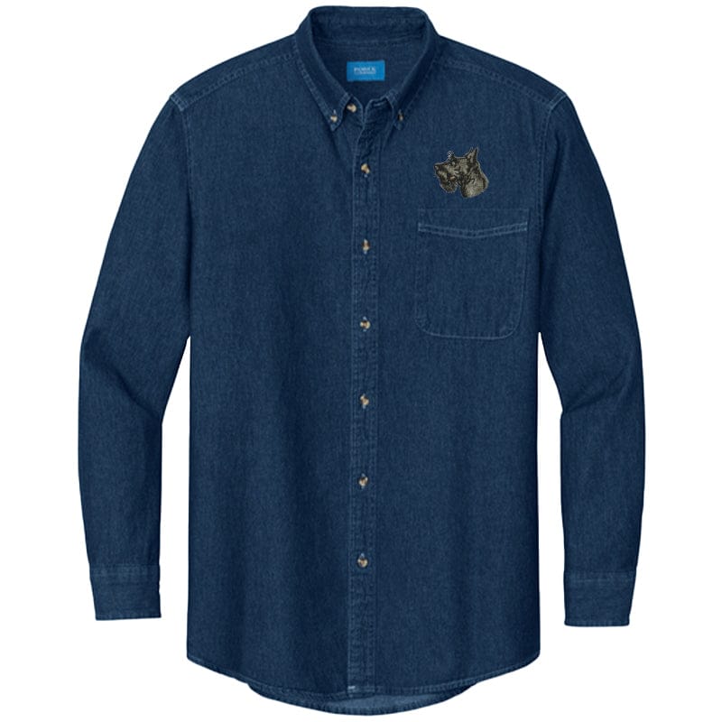 Scottish Terrier Embroidered Men's Denim Shirt