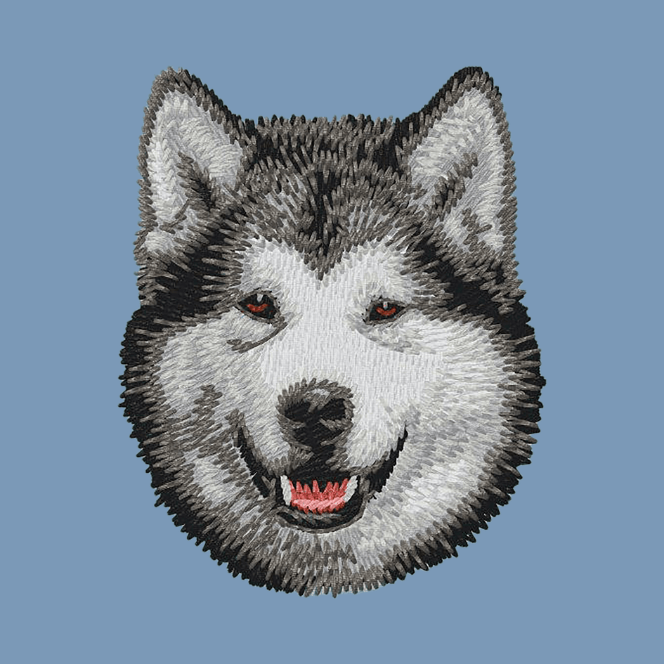 Alaskan Malamute Embroidered Men's Denim Shirt
