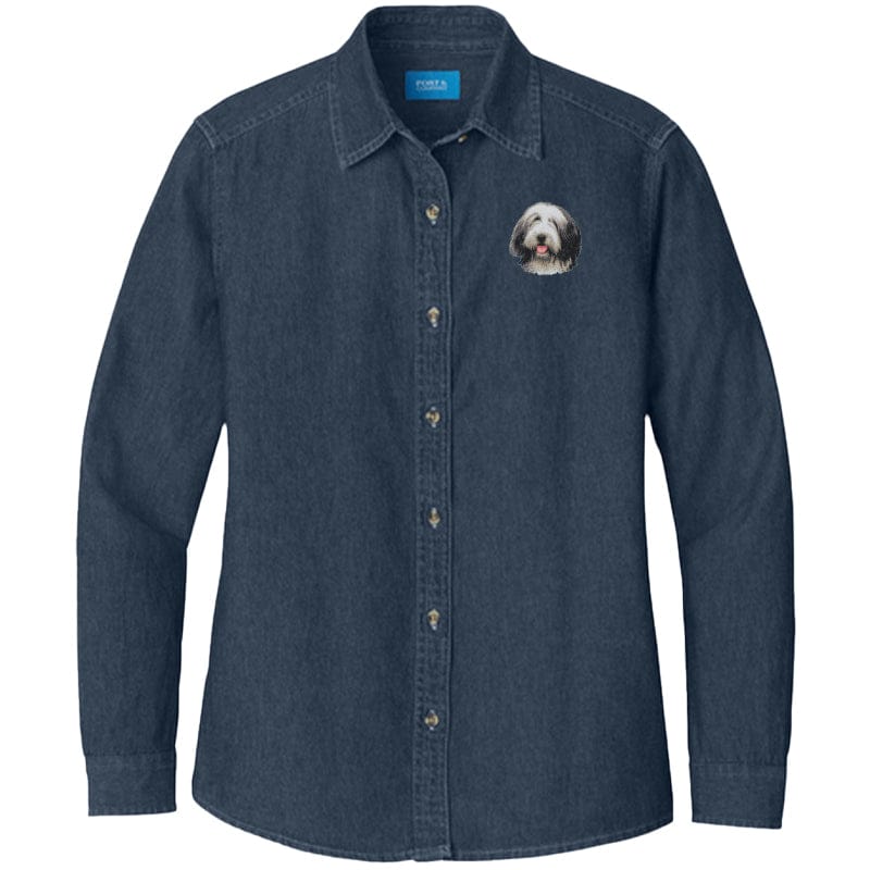 Bearded Collie Embroidered Women's Denim Shirt