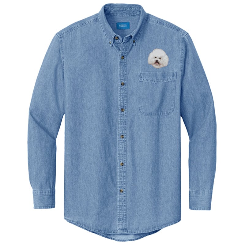 Bichon Frise Embroidered Men's Denim Shirt