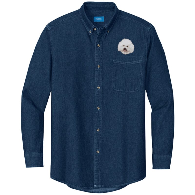 Bichon Frise Embroidered Men's Denim Shirt