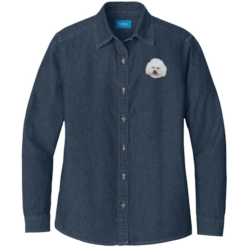 Bichon Frise Embroidered Women's Denim Shirt