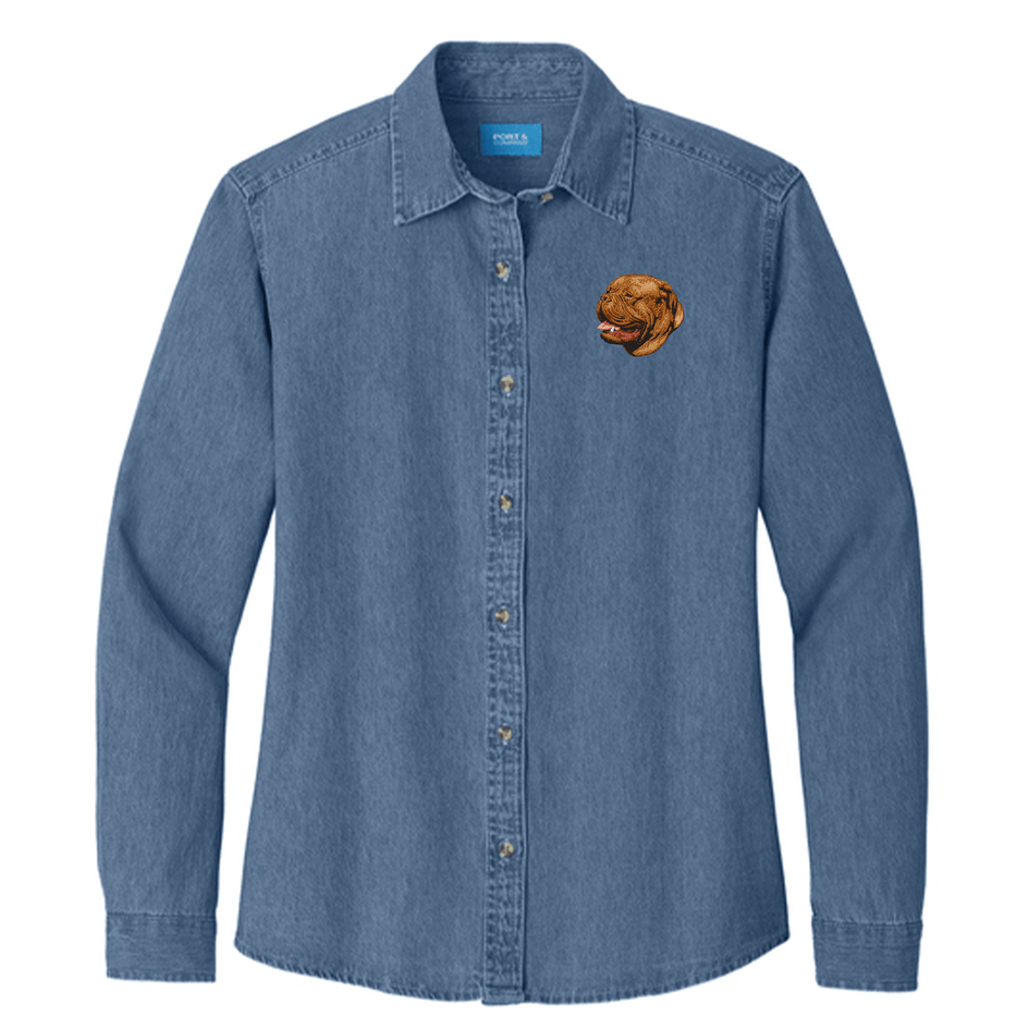 Dogue de Bordeaux Embroidered Women's Denim Shirt