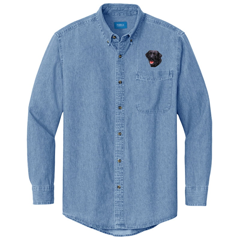 Labrador Retriever Embroidered Men's Denim Shirt
