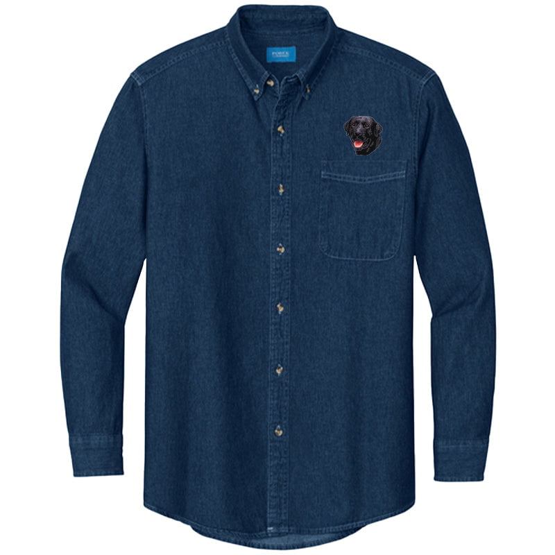 Labrador Retriever Embroidered Men's Denim Shirt