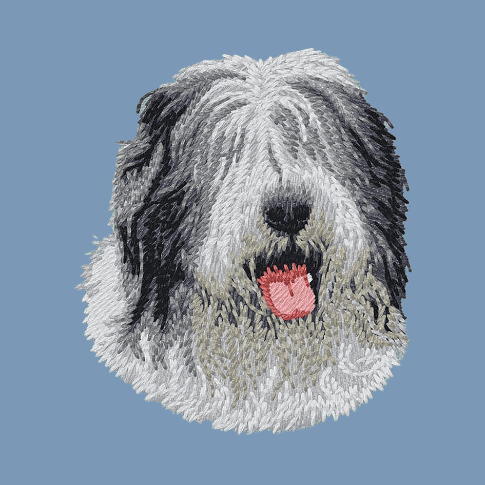Old English Sheepdog Embroidered Men's Denim Shirt