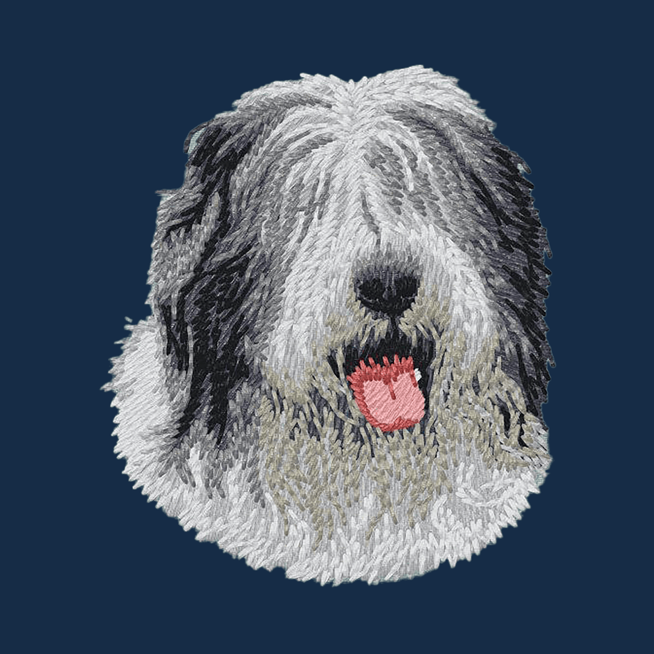 Old English Sheepdog Embroidered Men's Denim Shirt