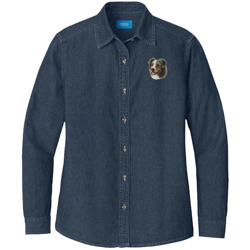 Australian Shepherd Embroidered Women's Denim Shirt