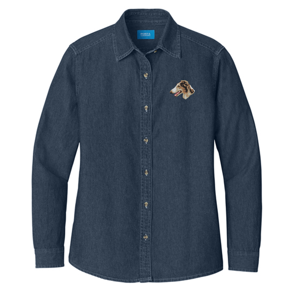 Borzoi Embroidered Women's Denim Shirt
