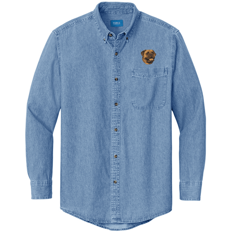 Bullmastiff Embroidered Men's Denim Shirt