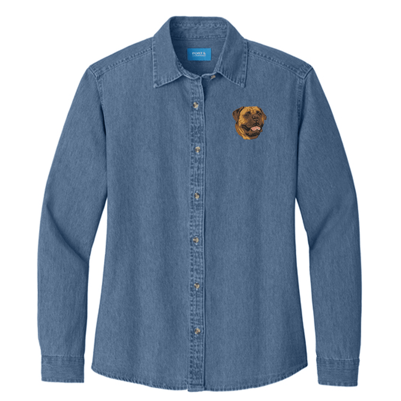 Bullmastiff Embroidered Women's Denim Shirt