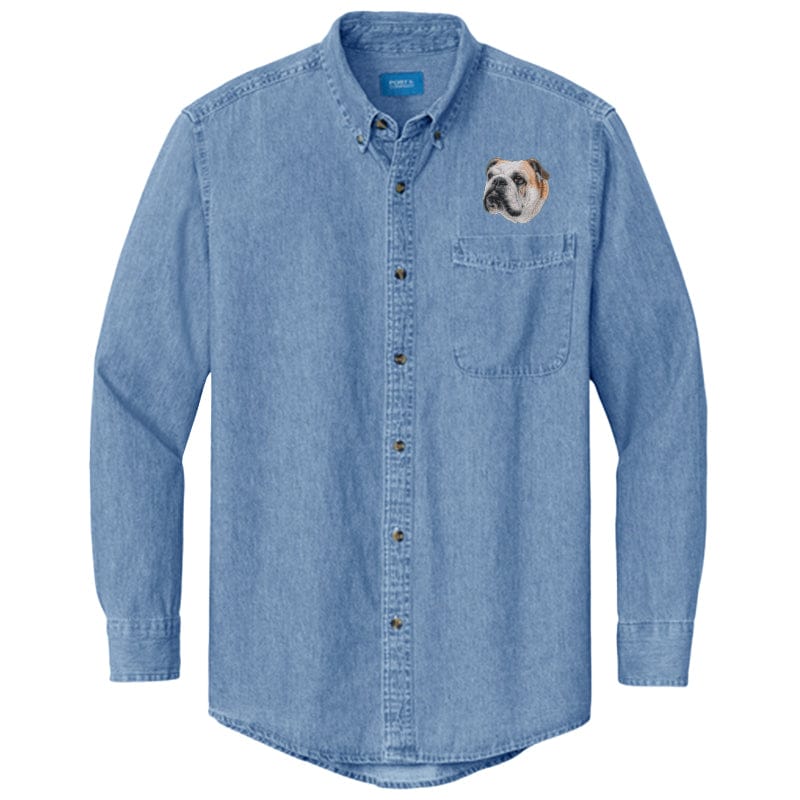 Bulldog Embroidered Men's Denim Shirt Ink Blue / Small Bulldog Embroidered Men's Denim Shirt Ink Blue / Small