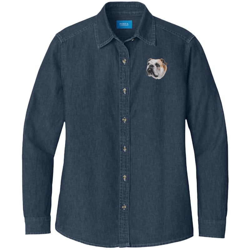 Bulldog Embroidered Women's Denim Shirt Ink Blue / Medium Bulldog Embroidered Women's Denim Shirt Ink Blue / Medium