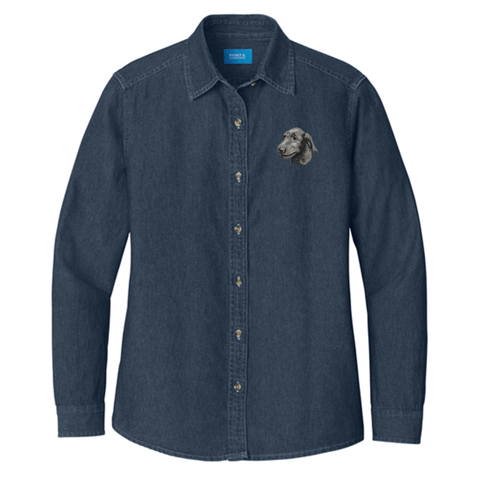 Irish Wolfhound Embroidered Women's Denim Shirt