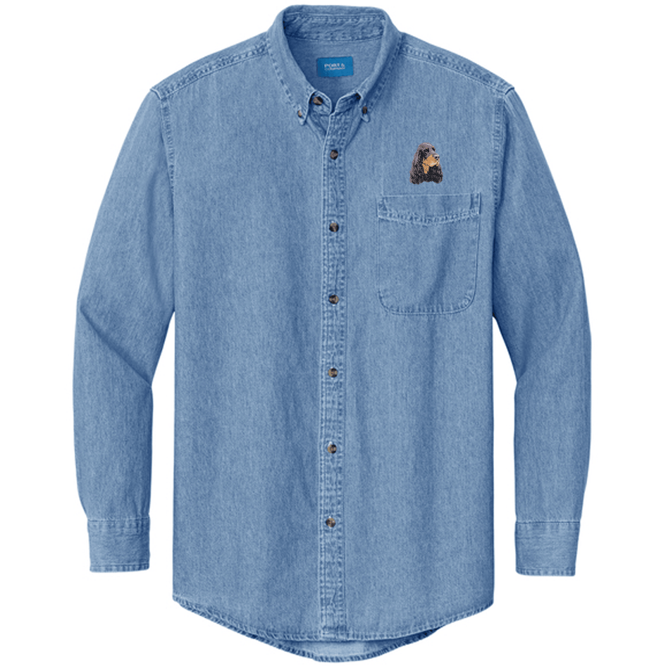 Gordon Setter Embroidered Men's Denim Shirt
