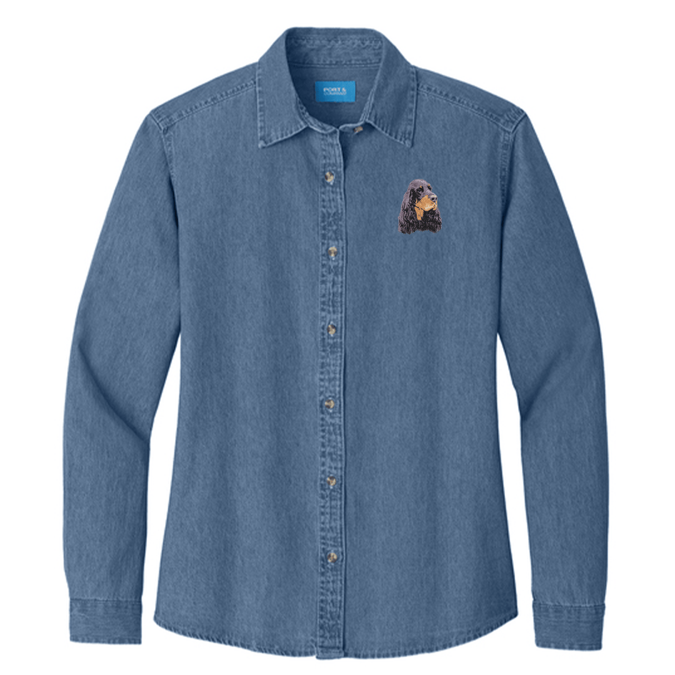 Gordon Setter Embroidered Women's Denim Shirt