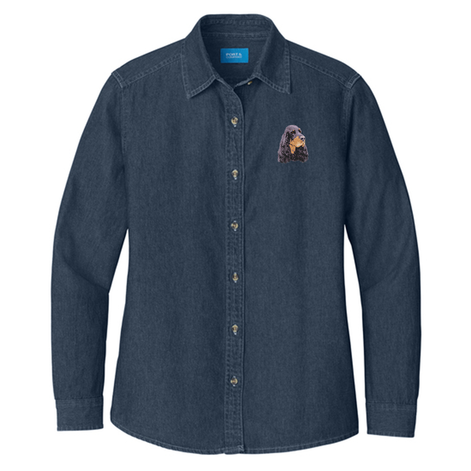 Gordon Setter Embroidered Women's Denim Shirt