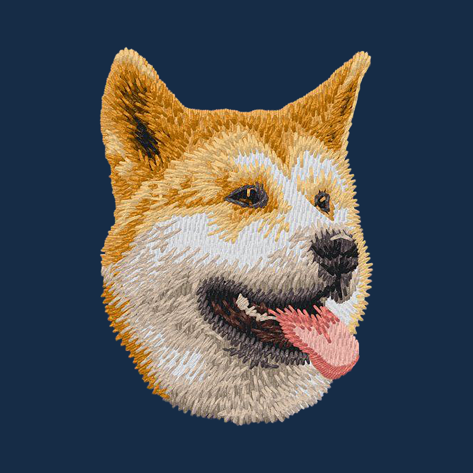 Shiba Inu Embroidered Men's Denim Shirt