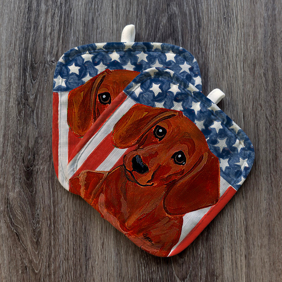 Dachshund  Americana Pot Holder Set