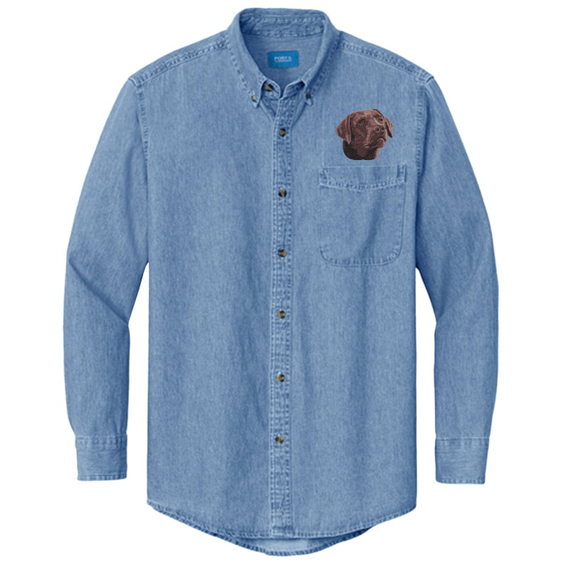 Labrador Retriever Embroidered Men's Denim Shirt