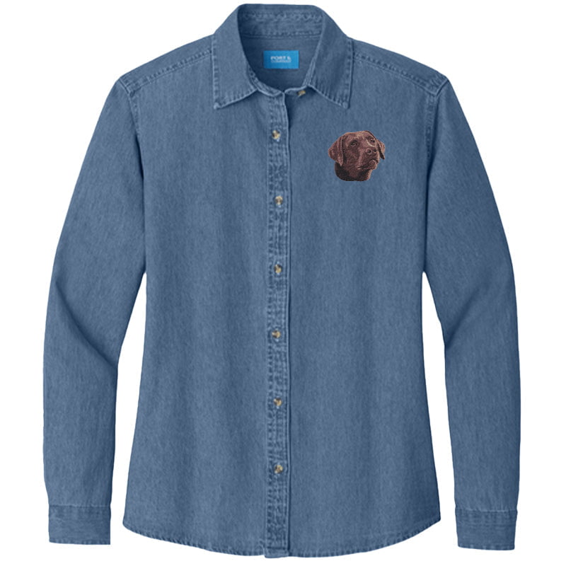Labrador Retriever Embroidered Women's Denim Shirt