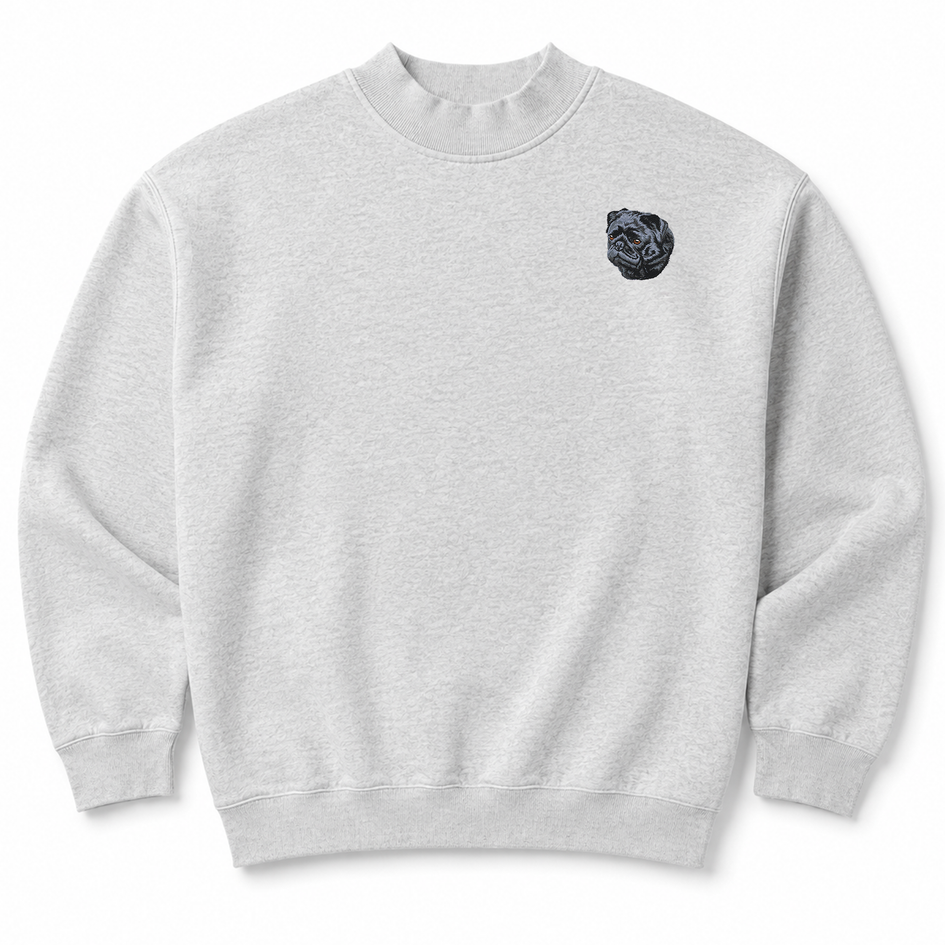 Pug Embroidered Mock Neck Sweatshirt
