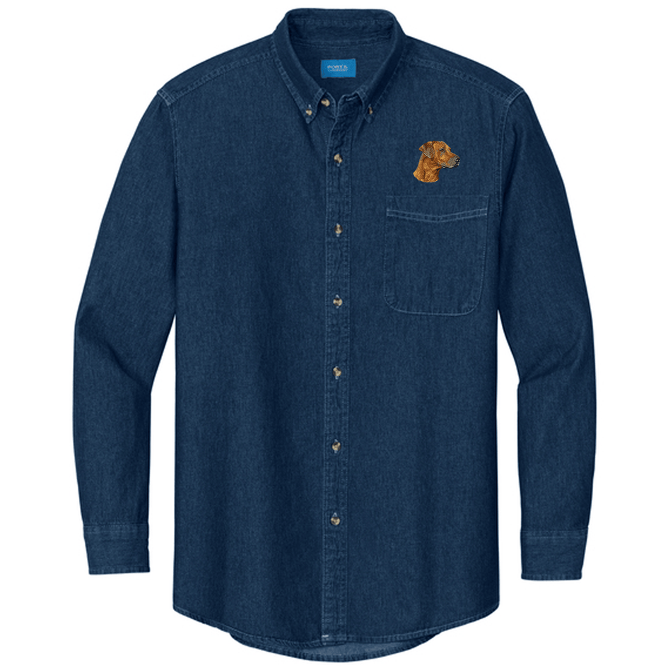 Rhodesian Ridgeback Embroidered Men's Denim Shirt