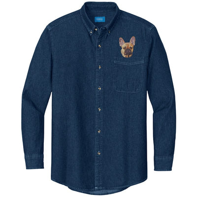 French Bulldog Embroidered Men's Denim Shirt