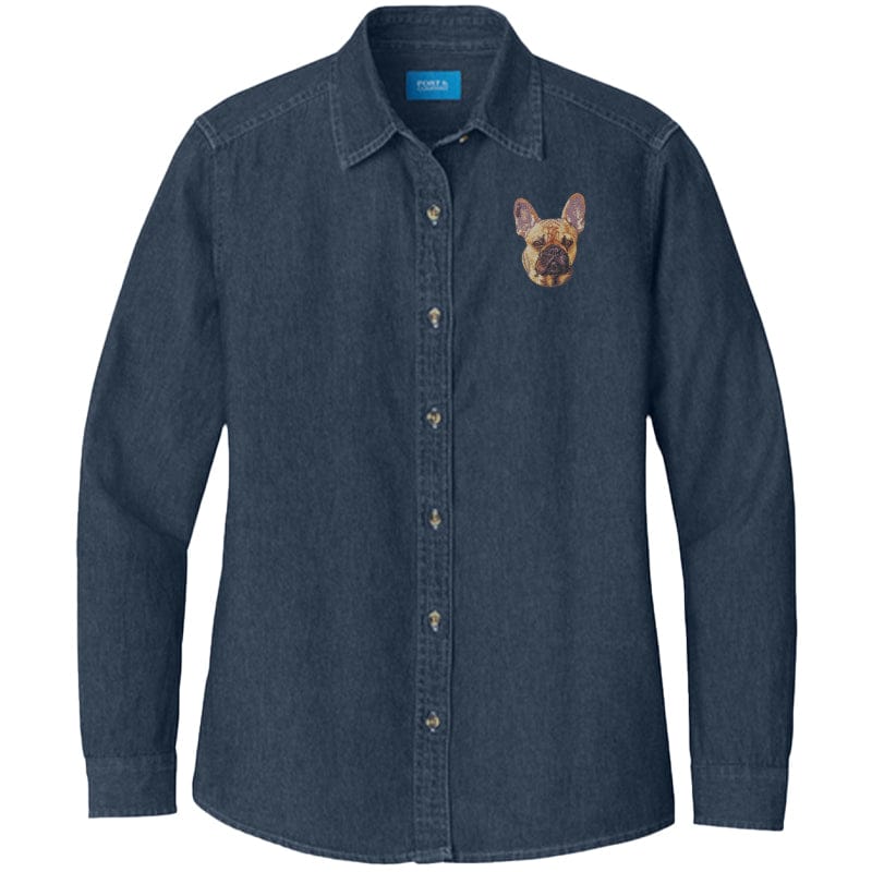 French Bulldog Embroidered Women's Denim Shirt
