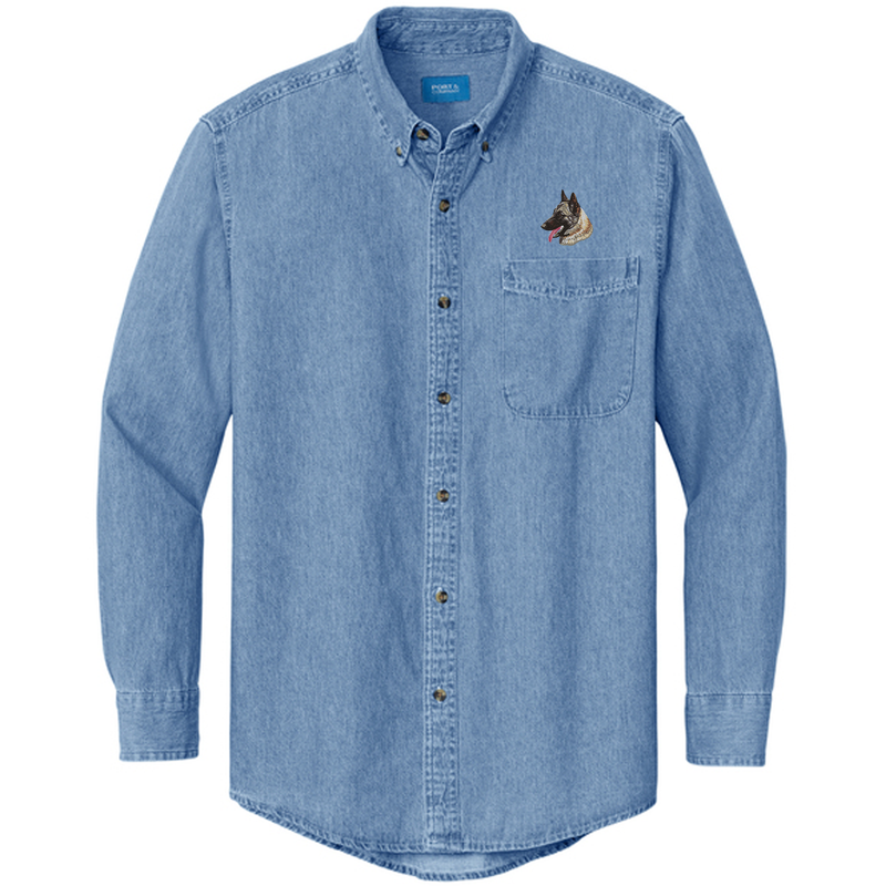 Belgian Malinois Embroidered Men's Denim Shirt