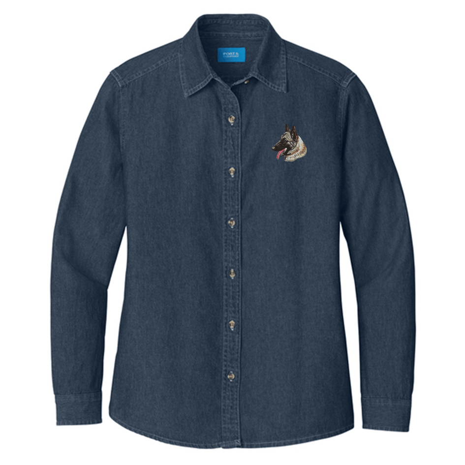 Belgian Malinois Embroidered Women's Denim Shirt