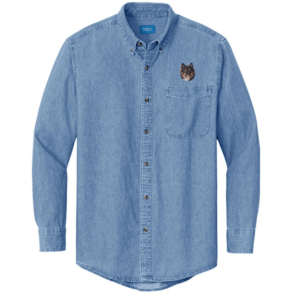 Finnish Lapphund Embroidered Men's Denim Shirt