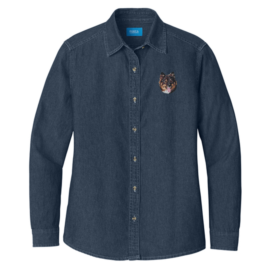 Finnish Lapphund Embroidered Women's Denim Shirt