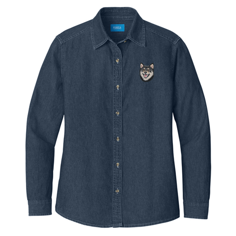 Shiba Inu Embroidered Women's Denim Shirt