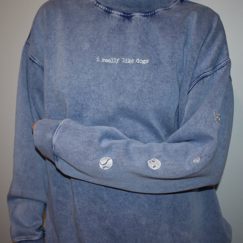 I Really Like Dogs Embroidered Mock Neck Sweatshirt